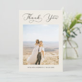 Ivoor Delicate Kalligrafie Trouwfoto Dank u Bedankkaart (Staand voorkant)