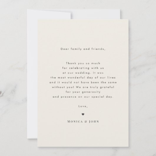 Ivoor Delicate Kalligrafie Trouwfoto Dank u Bedankkaart (Achterkant)