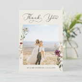 Ivoor Delicate Wildbloemen Foto Bruiloft Dank u Bedankkaart (Staand voorkant)