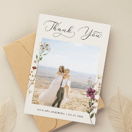 Ivoor Delicate Wildbloemen Foto Bruiloft Dank u Bedankkaart
