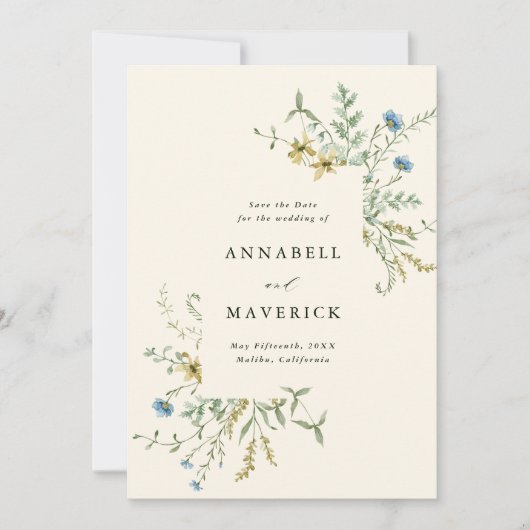 Ivoor Delicate Wildflower Boho Trouwfoto Save The Date (Voorkant)