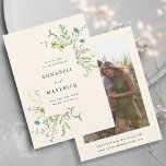 Ivoor Delicate Wildflower Boho trouwfoto Save The Date<br><div class="desc">Deze elegante bruiloft bewaart de datumkaart met handgeschilderde waterverf wilde bloemen in botergeel,  salie groen,  stoffig groen en lichtblauw met een foto en meer informatie op de achterkant. Voor meer geavanceerde aanpassing van dit ontwerp,  klikt u op de BLUE DESIGN TOOL BUTTON hierboven! Overeenkomende objecten zijn ook beschikbaar.</div>