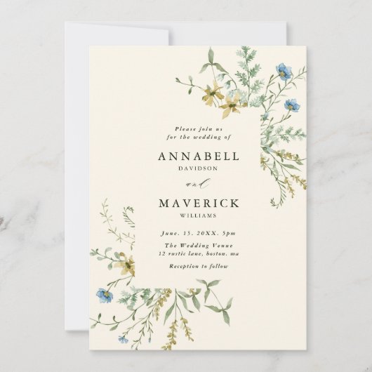 Ivoor Delicate Wildflower Moderne Boho Bruiloft Kaart (Voorkant)