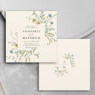 Ivoor Delicate Wildflower Moderne Boho Bruiloft Kaart