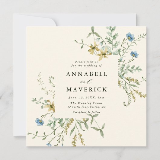 Ivoor Delicate Wildflower Moderne Boho Bruiloft Kaart (Voorkant)