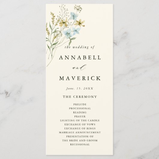 Ivoor Delicate Wildflower Moderne Boho Bruiloft Programmakaart (Voorkant)