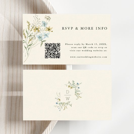 Ivoor Delicate Wildflower Moderne Boho Bruiloft RS Informatiekaartje