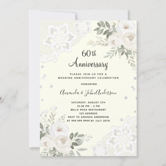 Ivoor diamanten bloemen 60ste trouwdag kaart (Voorkant)