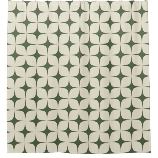 Ivoor & Diep Groen Mid Century Modern Geometric Douchegordijn (Voorkant)
