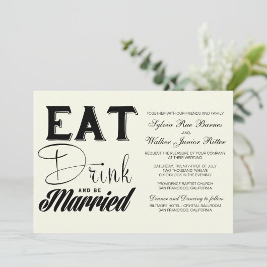 Ivoor - eet Drink en wordt gehuwd - bruiloft Kaart (Staand voorkant)