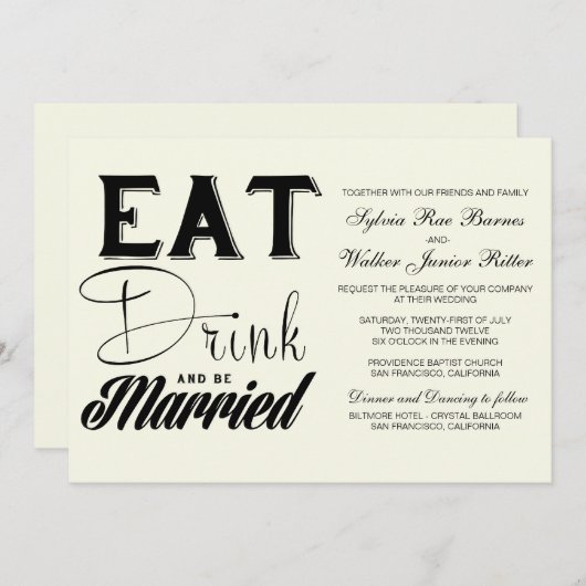Ivoor - eet Drink en wordt gehuwd - bruiloft Kaart (Voorkant / Achterkant)
