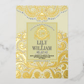 Ivoor Elegante Artdeco Diamond Monogram Huwelijk Folie Uitnodiging (Voorkant)