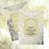 Ivoor Elegante Artdeco Diamond Monogram Huwelijk Folie Uitnodiging
