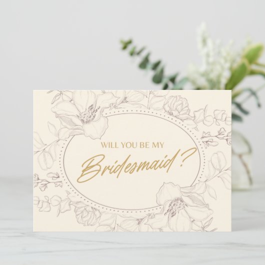 Ivoor Elegante Bloemen Wil jij mijn bruidsmeisje z Kaart (Staand voorkant)