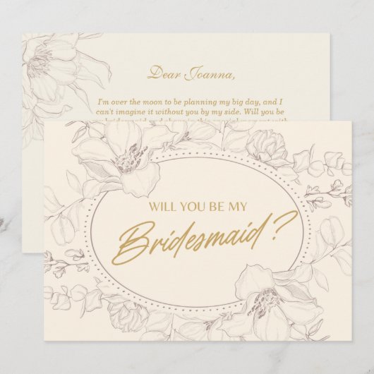 Ivoor Elegante Bloemen Wil jij mijn bruidsmeisje z Kaart (Voorkant / Achterkant)