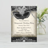Ivoor en Black Pearl Glitter Masquerade Party Kaart (Staand voorkant)
