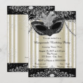 Ivoor en Black Pearl Glitter Masquerade Party Kaart (Voorkant / Achterkant)
