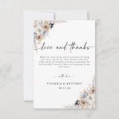 Ivoor en blauw boho bloemen bruiloft bedankkaart (Voorkant)