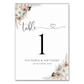 Ivoor en blauw Boho Bloemen Trouwtafel Nummers Kaart (Achterkant)