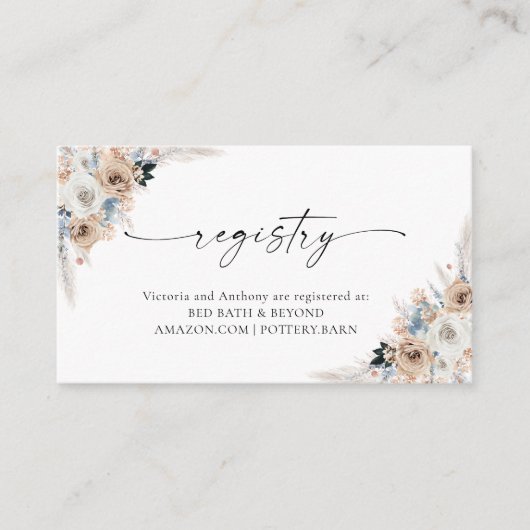 Ivoor en blauw Boho Bloemenregister Kaart (Voorkant)