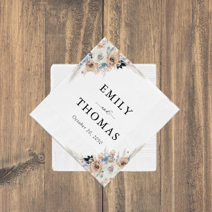 Ivoor en blauw Boho Floral bruiloft servetten