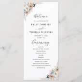 Ivoor en blauw Boho Floral huwelijksprogramma Programmakaart (Voorkant)