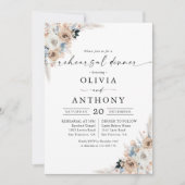 Ivoor en blauw Boho Floral repetitie diner Kaart (Voorkant)