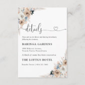 Ivoor en blauw Boho Floral Wedding Details Kaart (Voorkant)