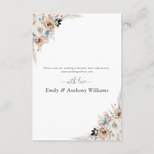 Ivoor en blauw Boho Floral Wedding Details Kaart (Achterkant)