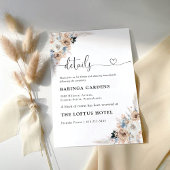 Ivoor en blauw Boho Floral Wedding Details Kaart