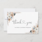 Ivoor en blauw Boho Floral Wedding Flat Bedankt (Voorkant)