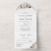 Ivoor en Blauwe Boho Bloemen Huwelijk All In One Uitnodiging (Binnen)