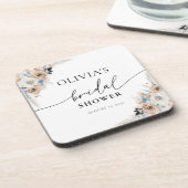 Ivoor en Blauwe Boho Floral Beverage Coaster Bier Onderzetter (Linkerzijde)