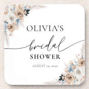 Ivoor en Blauwe Boho Floral Beverage Coaster Bier Onderzetter