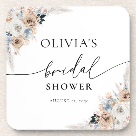 Ivoor en Blauwe Boho Floral Beverage Coaster Bier Onderzetter (Voorkant)