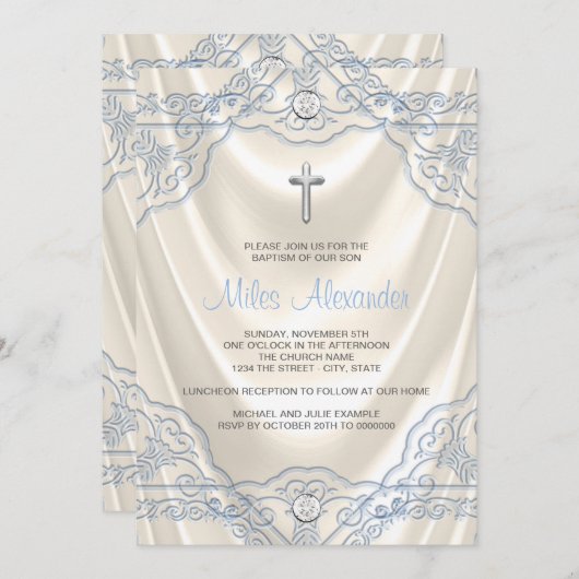 Ivoor en blauwe doop doop doop kaart (Voorkant / Achterkant)