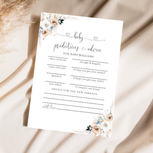 Ivoor en Blue Boho Floral Baby voorspellingen Kaar