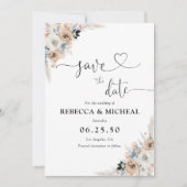 Ivoor en Blue Boho Floral Save The Date Kaart (Voorkant)