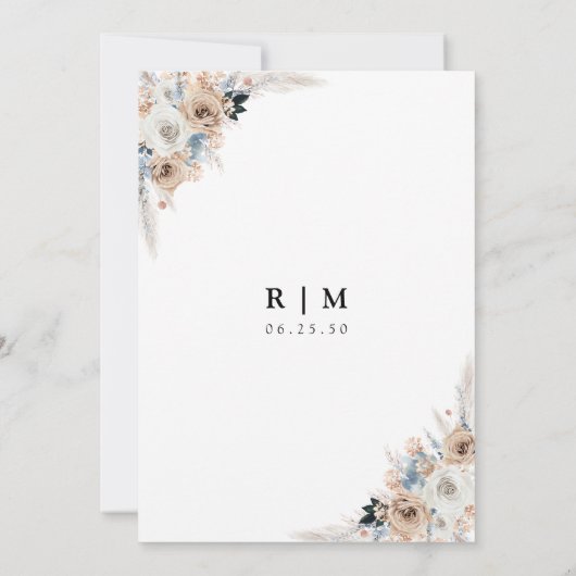 Ivoor en Blue Boho Floral Save The Date Kaart (Achterkant)