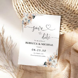 Ivoor en Blue Boho Floral Save The Date Kaart