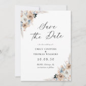 Ivoor en Blue Boho Floral Save The Date Kaart (Voorkant)