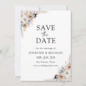 Ivoor en Blue Boho Floral Save The Date Kaart (Voorkant)
