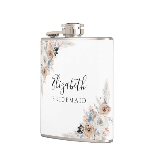 Ivoor en Blue Boho Floral Vrijgezellenfeest Flask Heupfles (Links)
