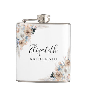 Ivoor en Blue Boho Floral Vrijgezellenfeest Flask Heupfles