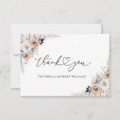 Ivoor en Blue Boho Floral Vrijgezellenfeest Flat Bedankkaart (Voorkant)