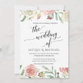 Ivoor en Blush Bloemen Huwelijk Rozen Bladblad Kaart (Voorkant)