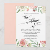 Ivoor en Blush Bloemen Huwelijk Rozen Bladblad Kaart (Voorkant / Achterkant)