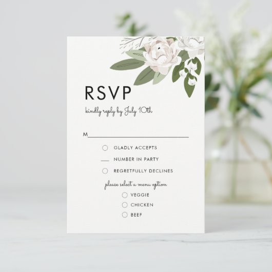 Ivoor en Blush Wedding Sprigs, RSVP Menu Kaart (Staand voorkant)