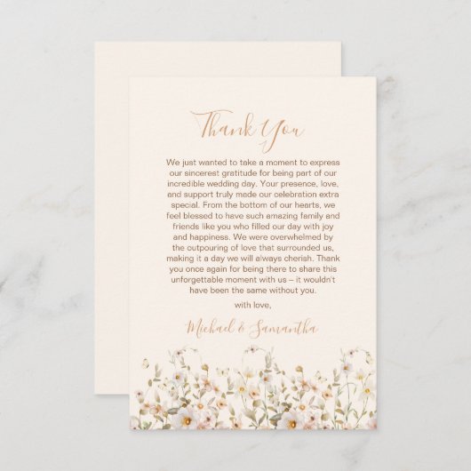 Ivoor en Blush Wildflower Bruiloft Bedankkaart (Voorkant / Achterkant)