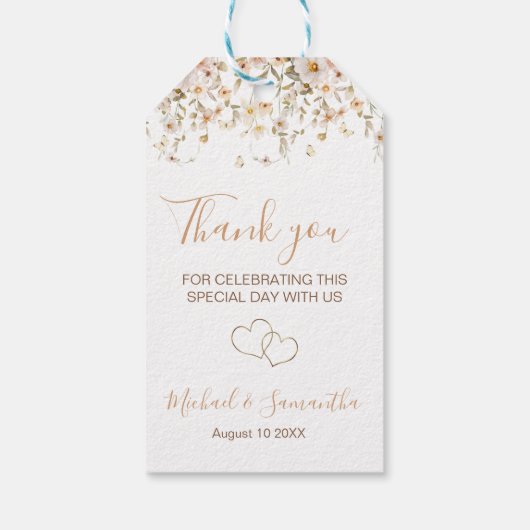 Ivoor en Blush Wildflower Bruiloft Cadeaulabel (Achterkant)